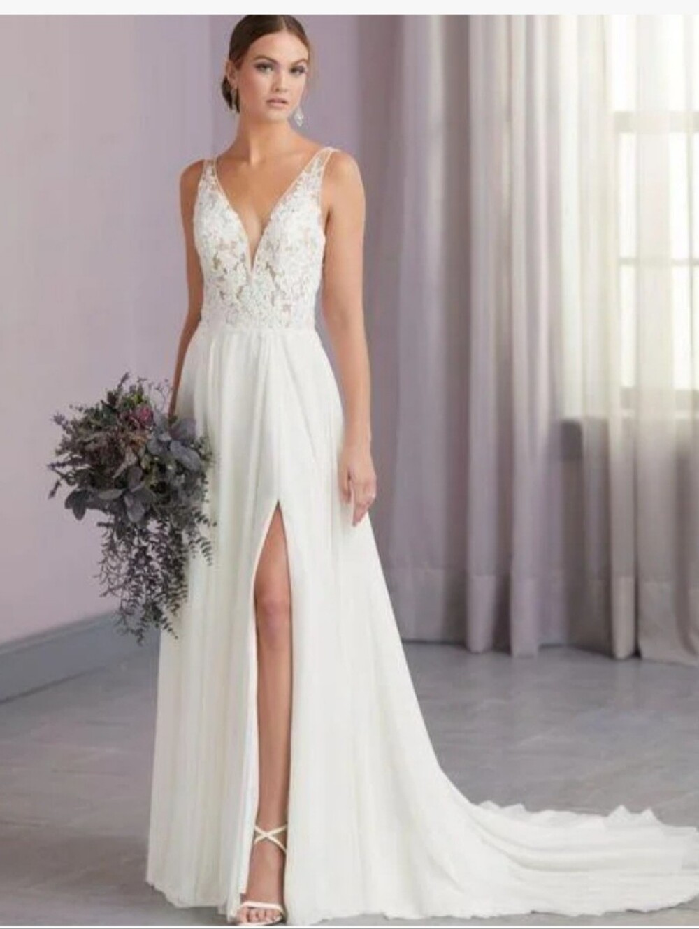 Christina Wu 18173 beaded lace and chiffon A-line wedding gown in ivory